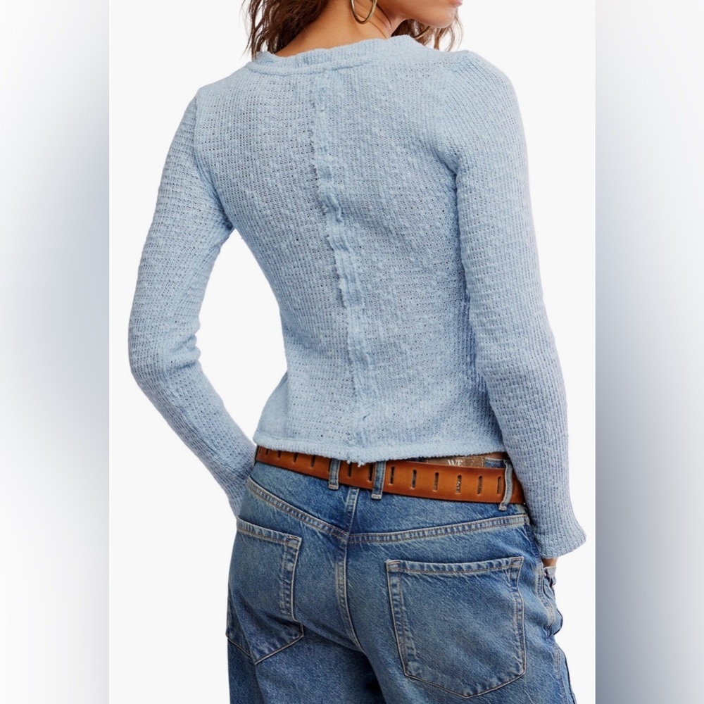 Free People Light Blue Ribbed Button-Up Cardigan - Picture 2 of 5